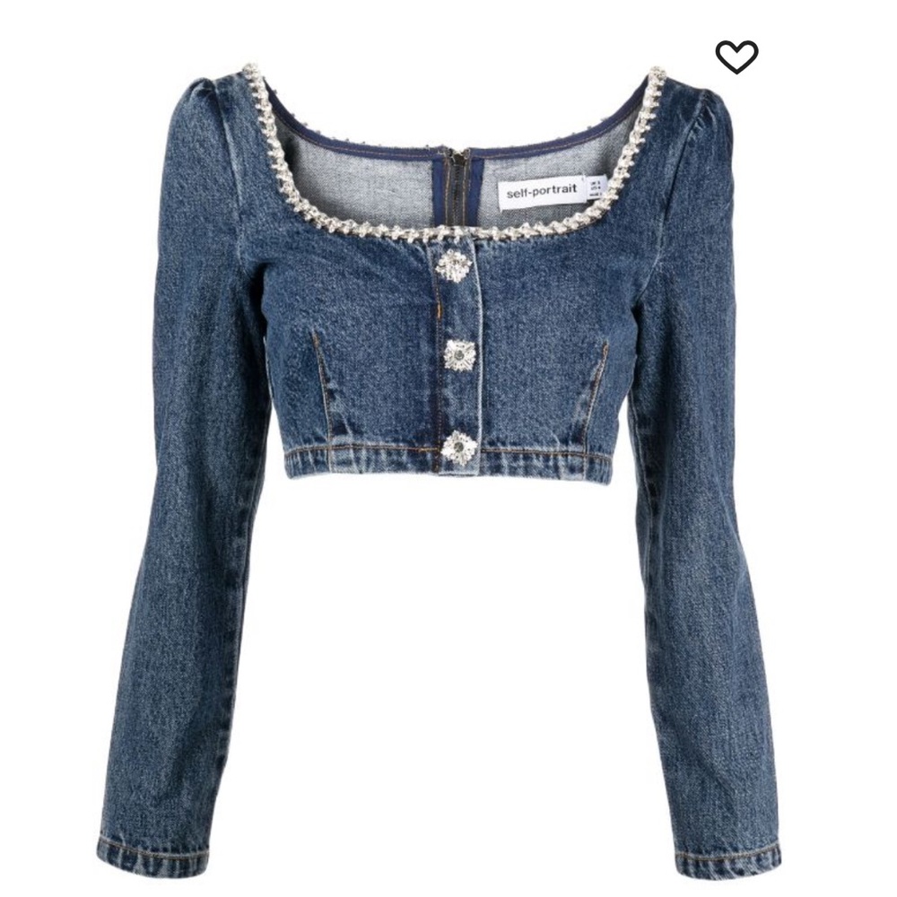 New Self-Portrait 💯 authentic 
crystal-embellished cropped denim top